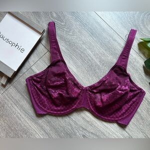 Vtg Olga Shiny Wine Floral Underwire Unpadded Second Skin Bra 35006 36D